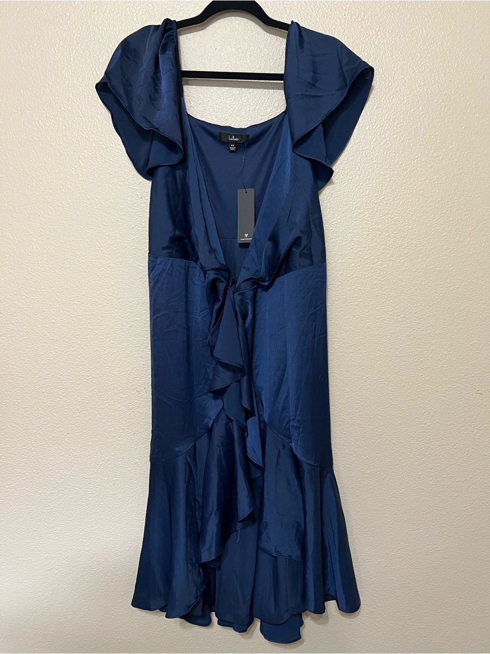 Lulu's Navy Ruffle Tie-Front Midi Dress